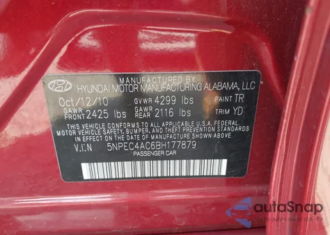 2011 Hyundai Sonata Limited z USA, uszkodzony, nr VIN 5NPEC4AC6BH177879